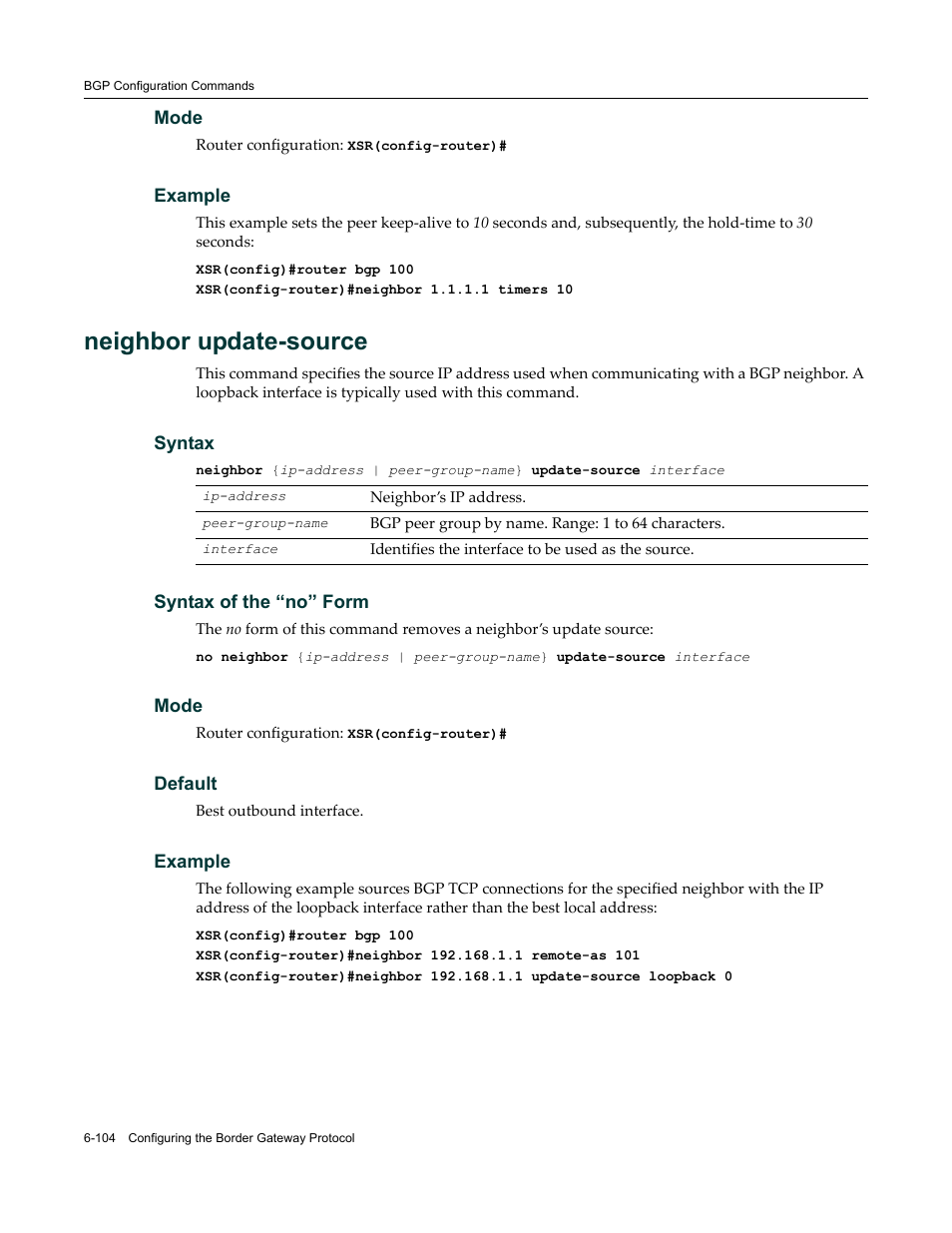 Neighbor update-source | Enterasys Networks X-Pedition XSR CLI User Manual | Page 300 / 684