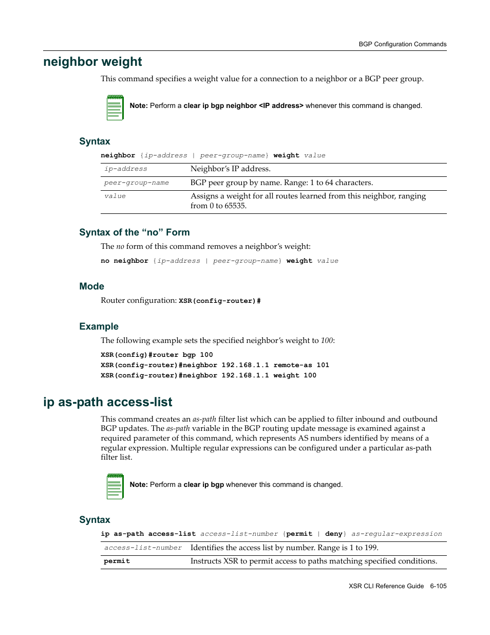 Neighbor weight, Ip as-path access-list | Enterasys Networks X-Pedition XSR CLI User Manual | Page 301 / 684