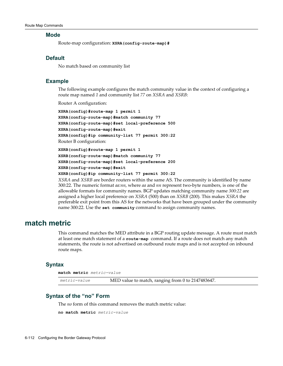 Match metric | Enterasys Networks X-Pedition XSR CLI User Manual | Page 308 / 684