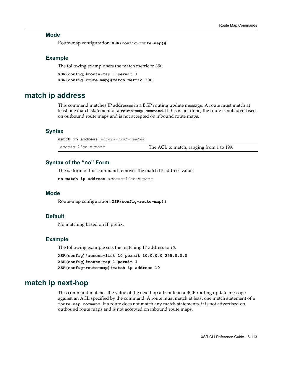 Match ip address, Match ip next-hop | Enterasys Networks X-Pedition XSR CLI User Manual | Page 309 / 684