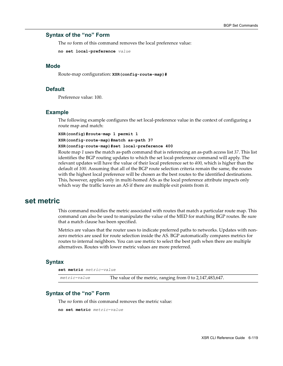 Set metric | Enterasys Networks X-Pedition XSR CLI User Manual | Page 315 / 684