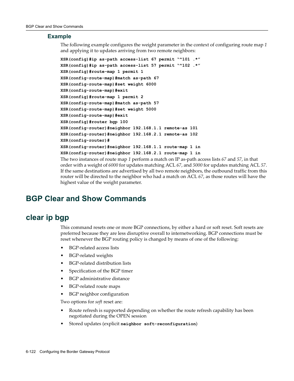 Bgp clear and show commands, Bgp clear and show commands -122, Bgp clear and show commands clear ip bgp | Enterasys Networks X-Pedition XSR CLI User Manual | Page 318 / 684