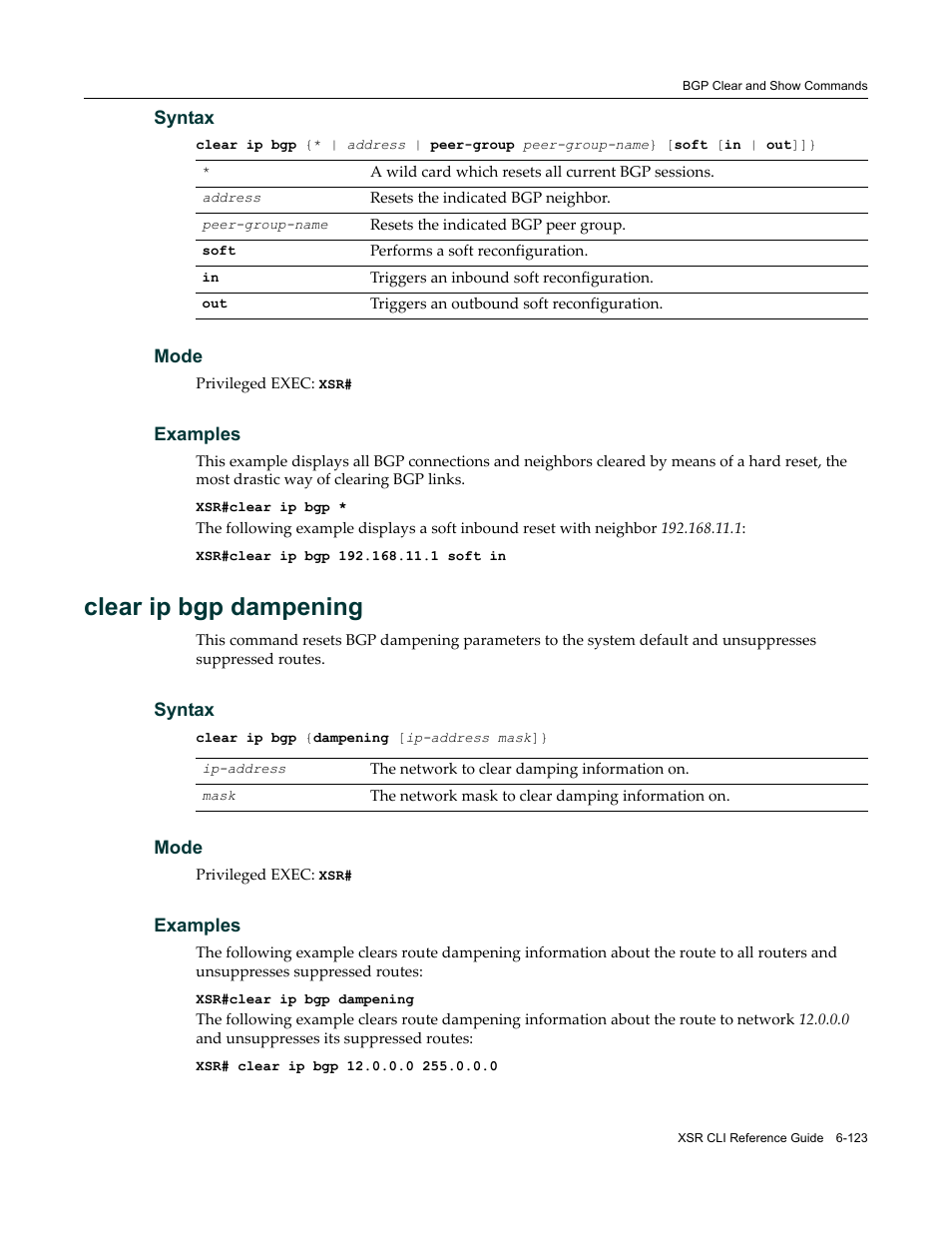 Clear ip bgp dampening | Enterasys Networks X-Pedition XSR CLI User Manual | Page 319 / 684