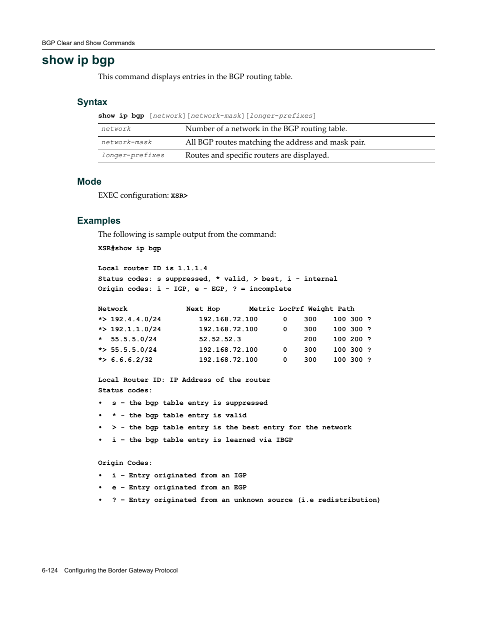 Show ip bgp | Enterasys Networks X-Pedition XSR CLI User Manual | Page 320 / 684