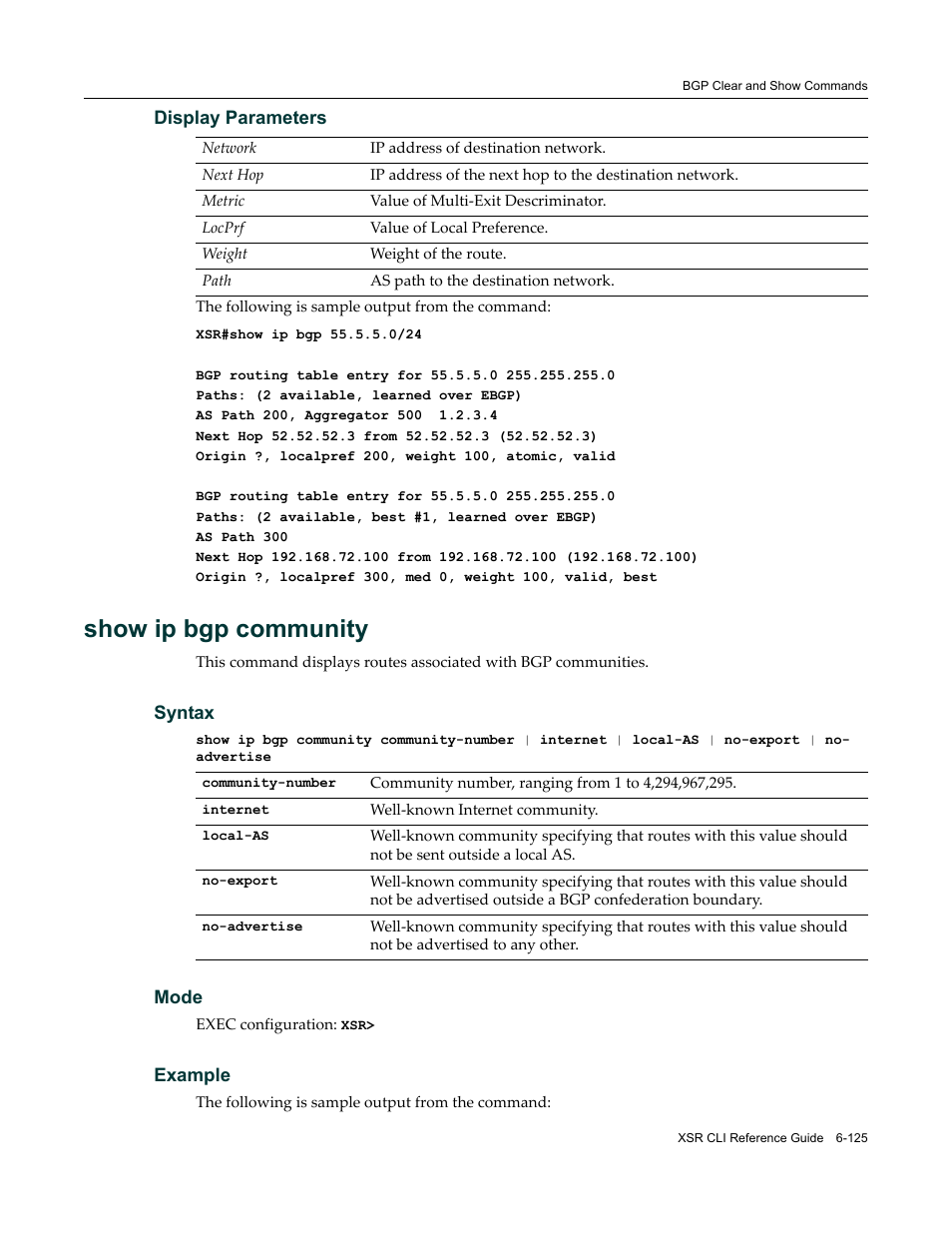 Show ip bgp community | Enterasys Networks X-Pedition XSR CLI User Manual | Page 321 / 684