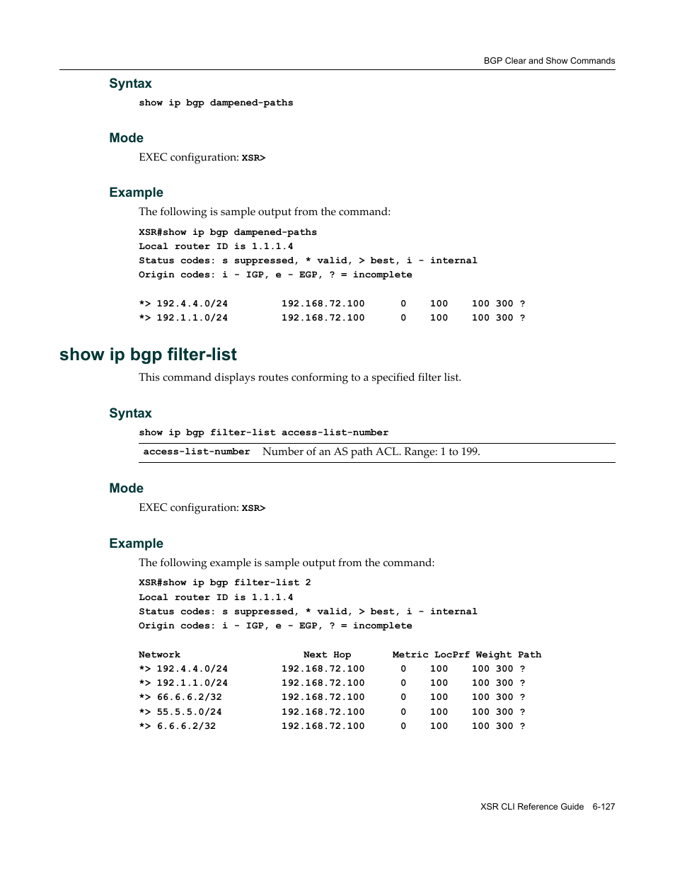 Show ip bgp filter-list | Enterasys Networks X-Pedition XSR CLI User Manual | Page 323 / 684