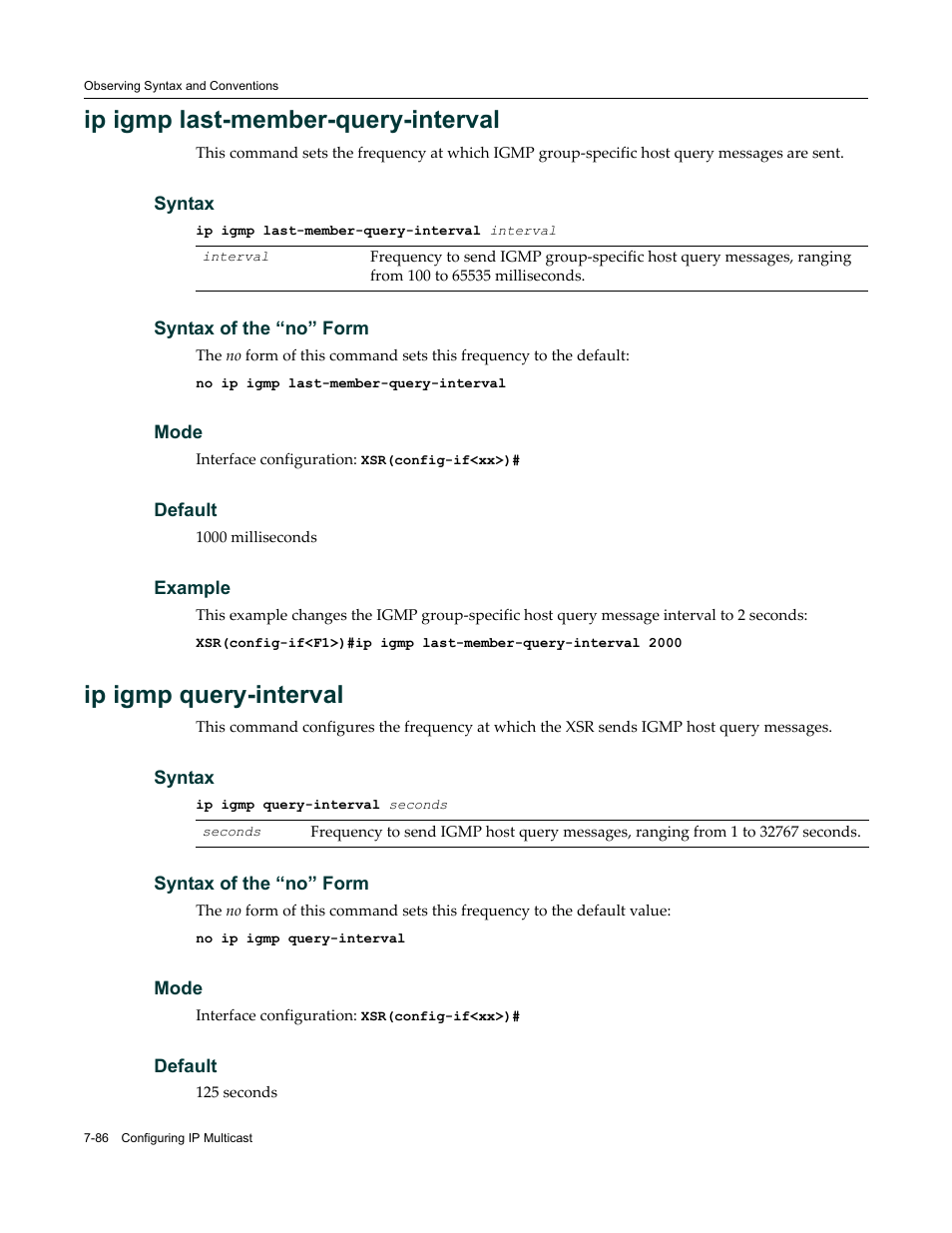 Ip igmp last-member-query-interval, Ip igmp query-interval | Enterasys Networks X-Pedition XSR CLI User Manual | Page 334 / 684