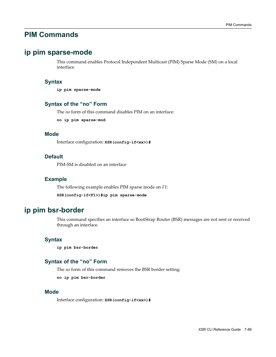 Pim commands, Pim commands -89, Pim commands ip pim sparse-mode | Ip pim bsr-border | Enterasys Networks X-Pedition XSR CLI User Manual | Page 337 / 684