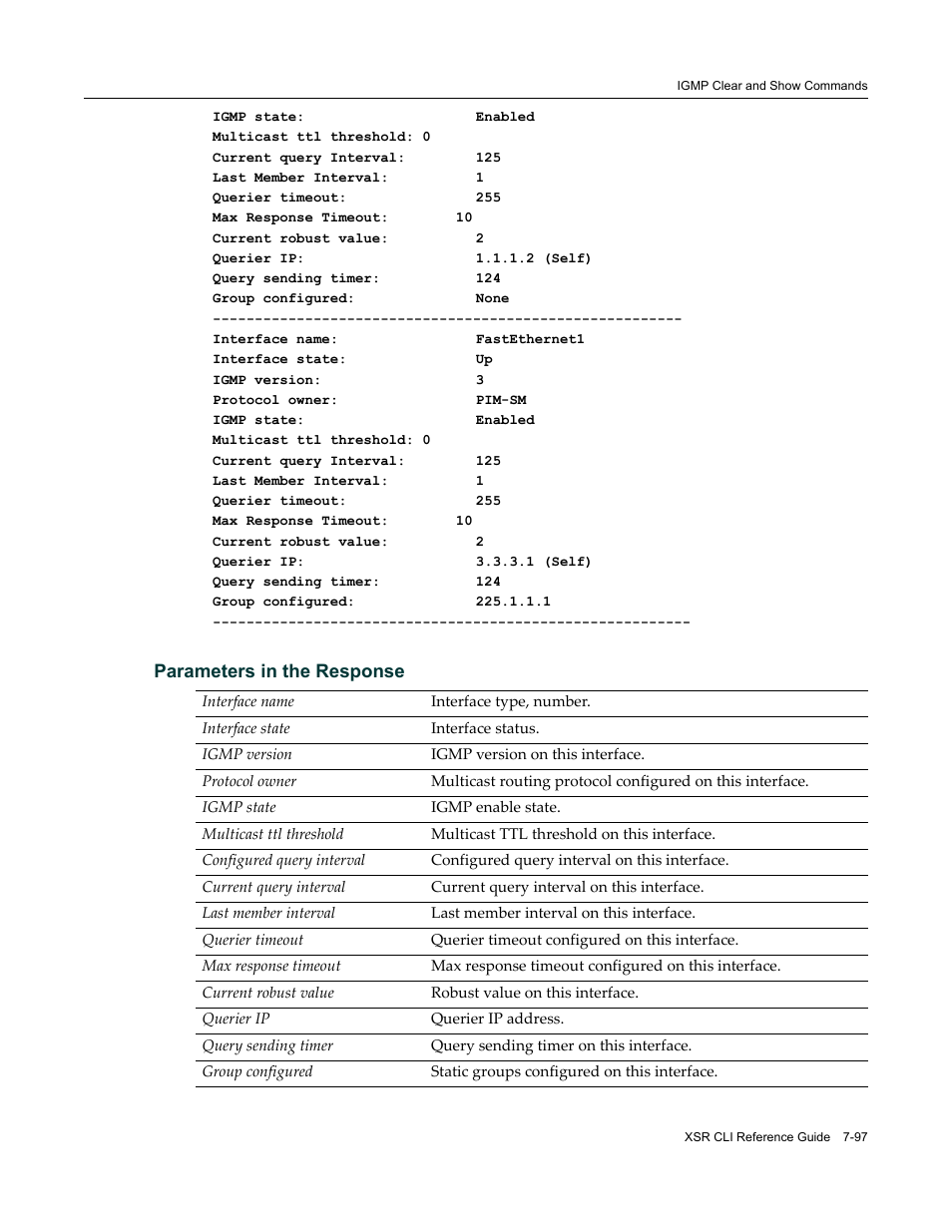 Parameters in the response | Enterasys Networks X-Pedition XSR CLI User Manual | Page 345 / 684