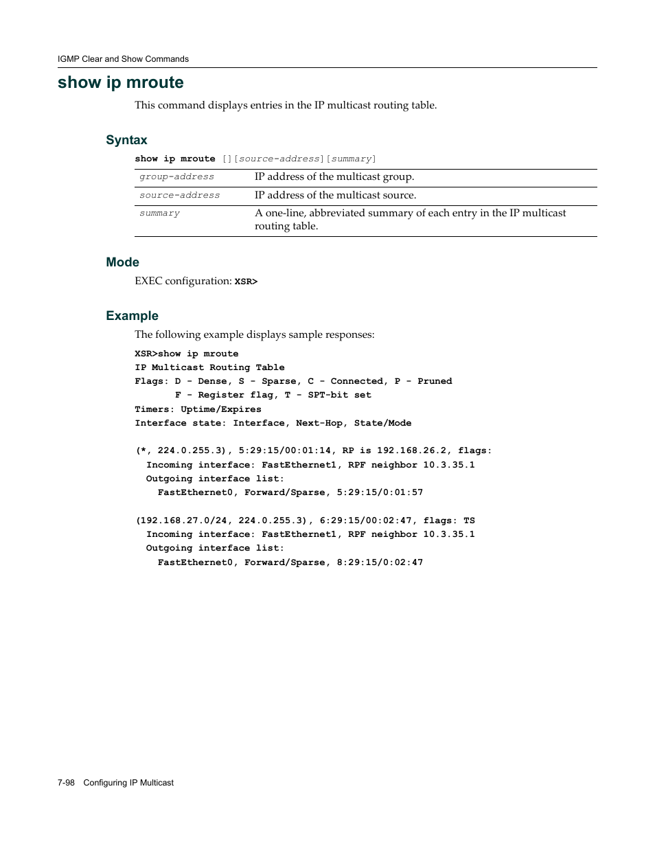 Show ip mroute | Enterasys Networks X-Pedition XSR CLI User Manual | Page 346 / 684
