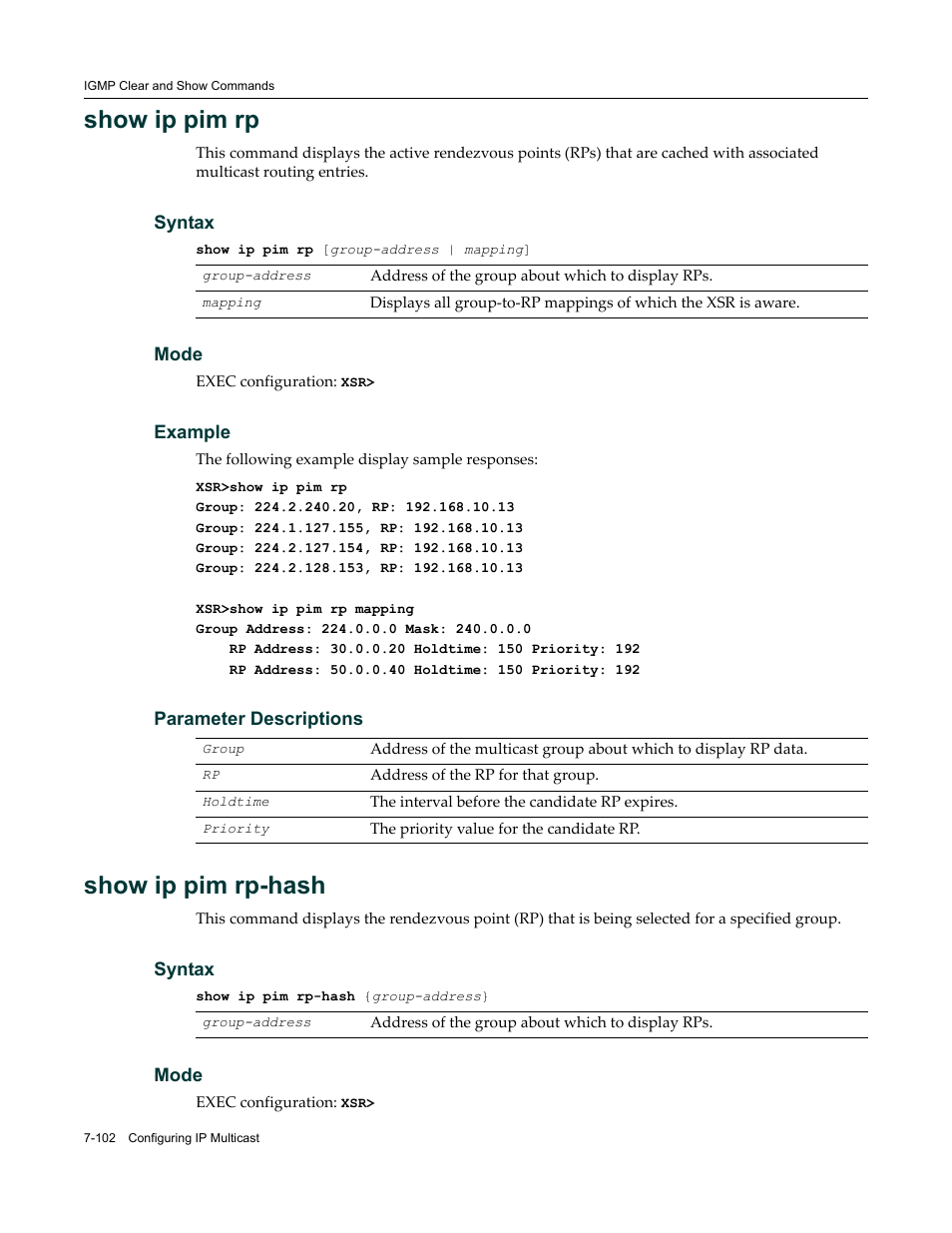 Show ip pim rp, Show ip pim rp-hash | Enterasys Networks X-Pedition XSR CLI User Manual | Page 350 / 684