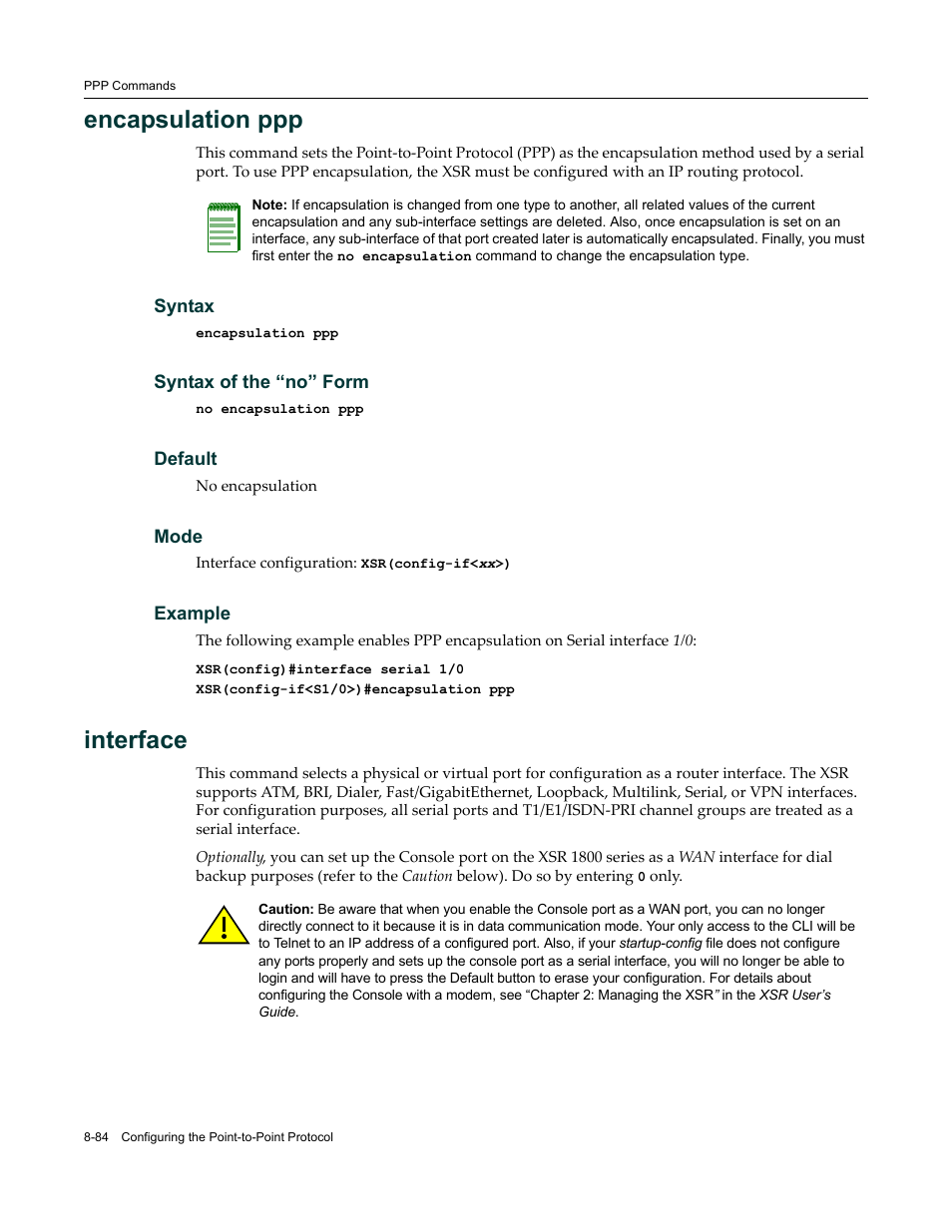 Encapsulation ppp, Interface | Enterasys Networks X-Pedition XSR CLI User Manual | Page 354 / 684