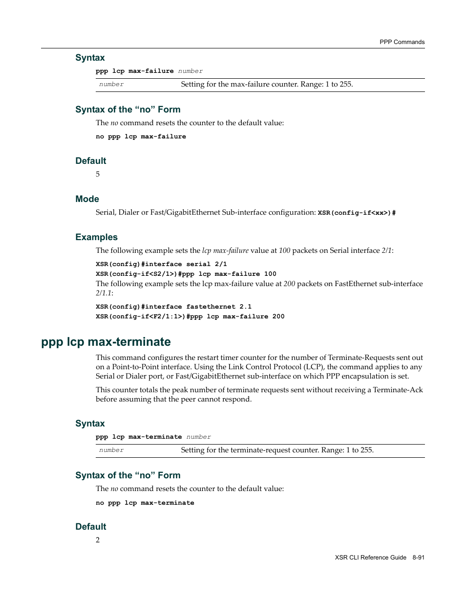 Ppp lcp max-terminate | Enterasys Networks X-Pedition XSR CLI User Manual | Page 361 / 684