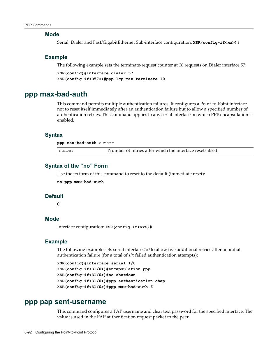 Ppp max-bad-auth, Ppp pap sent-username | Enterasys Networks X-Pedition XSR CLI User Manual | Page 362 / 684