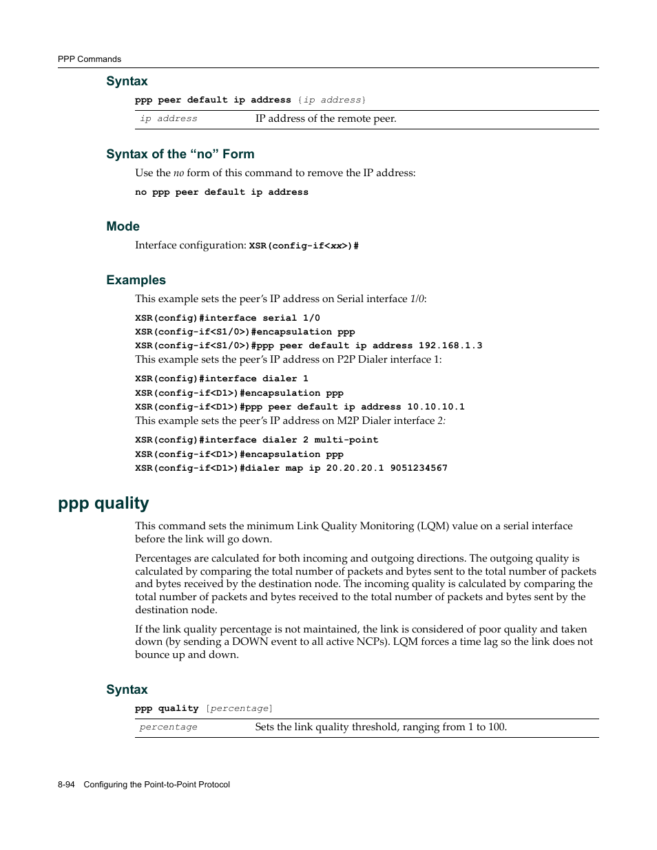 Ppp quality | Enterasys Networks X-Pedition XSR CLI User Manual | Page 364 / 684