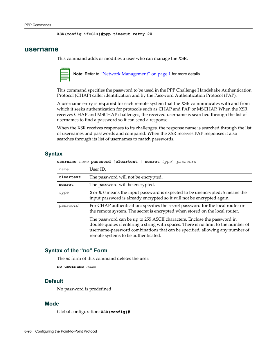 Username | Enterasys Networks X-Pedition XSR CLI User Manual | Page 366 / 684