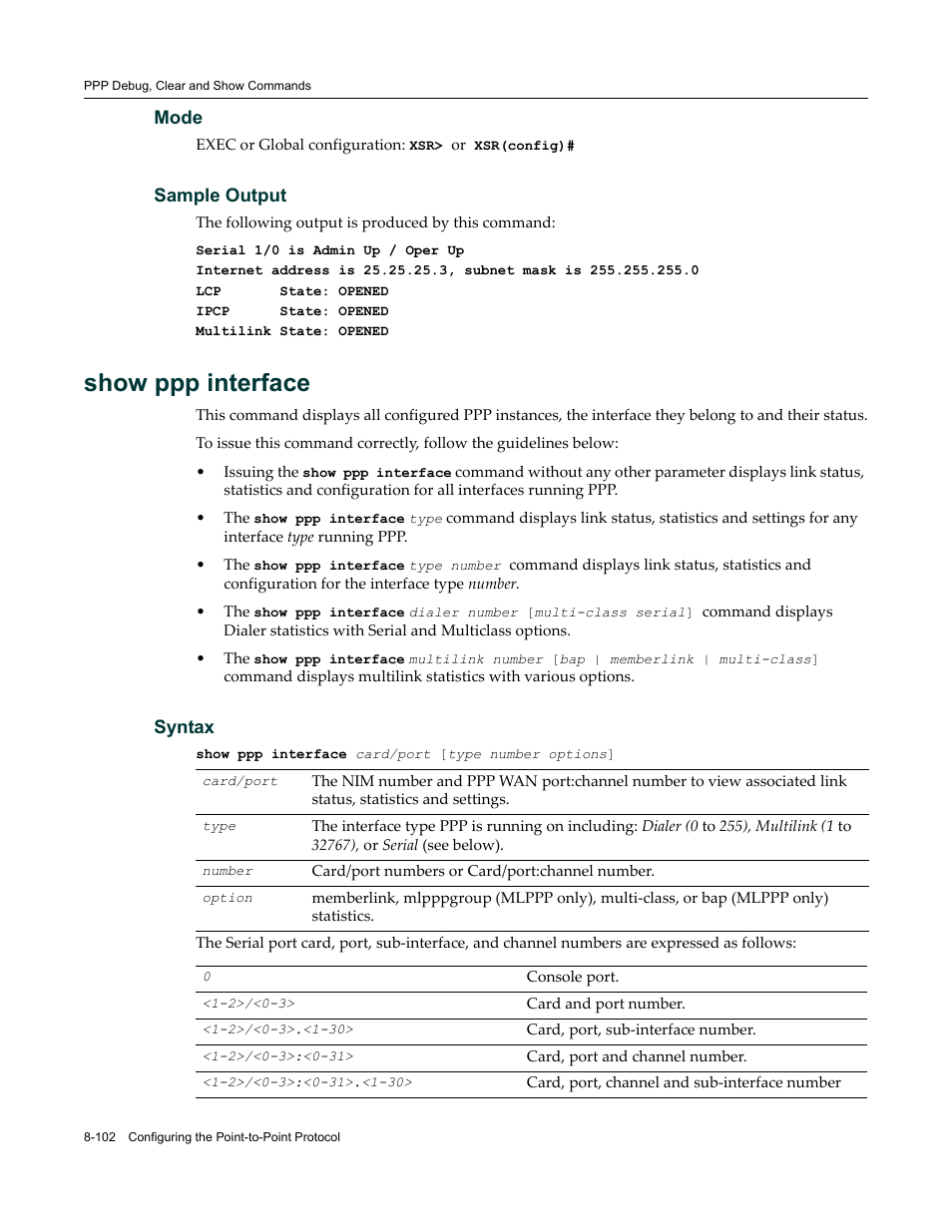 Show ppp interface | Enterasys Networks X-Pedition XSR CLI User Manual | Page 372 / 684