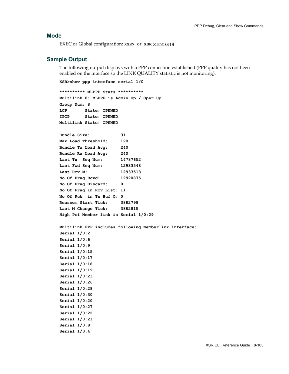 Mode, Sample output | Enterasys Networks X-Pedition XSR CLI User Manual | Page 373 / 684