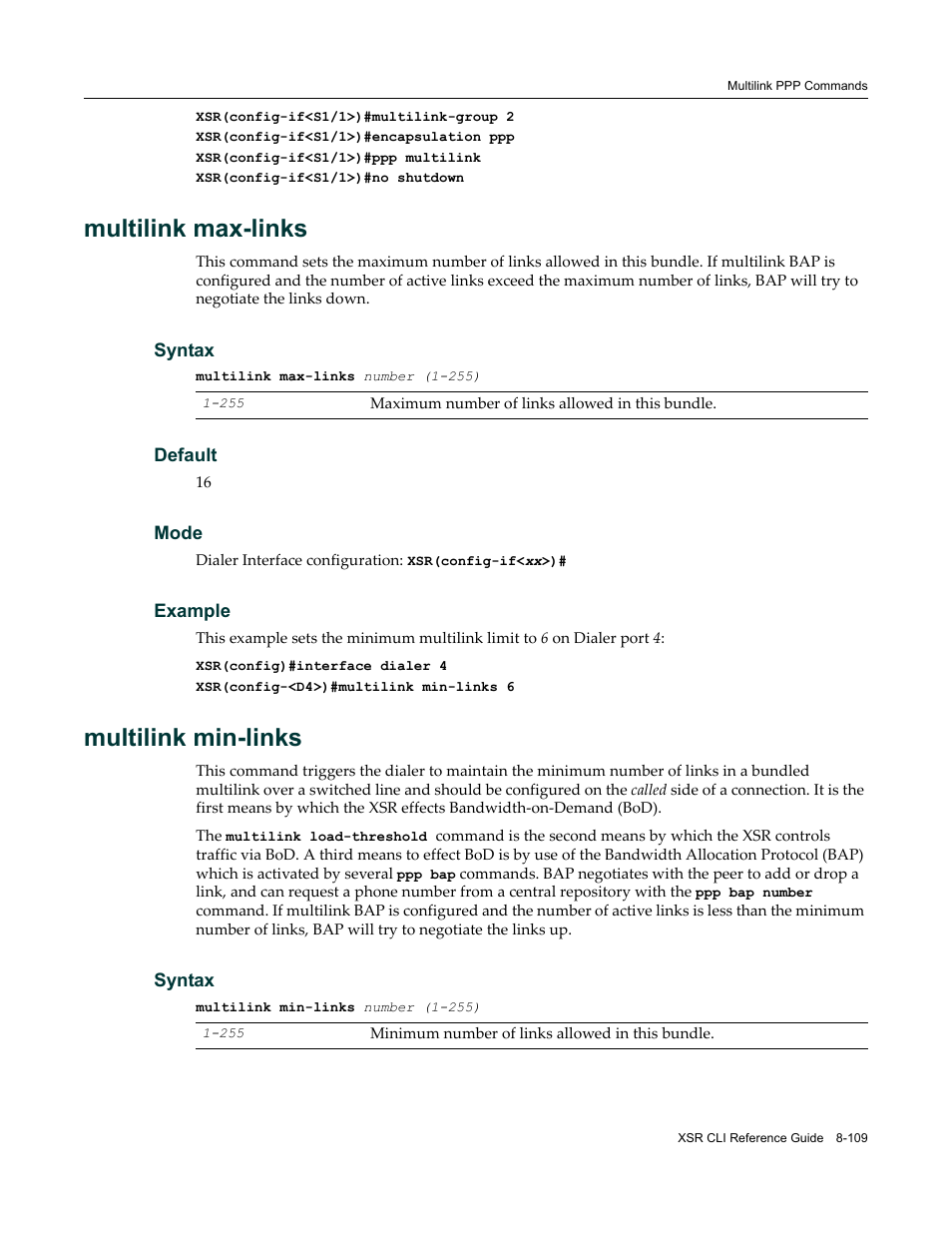 Multilink max-links, Multilink min-links | Enterasys Networks X-Pedition XSR CLI User Manual | Page 379 / 684