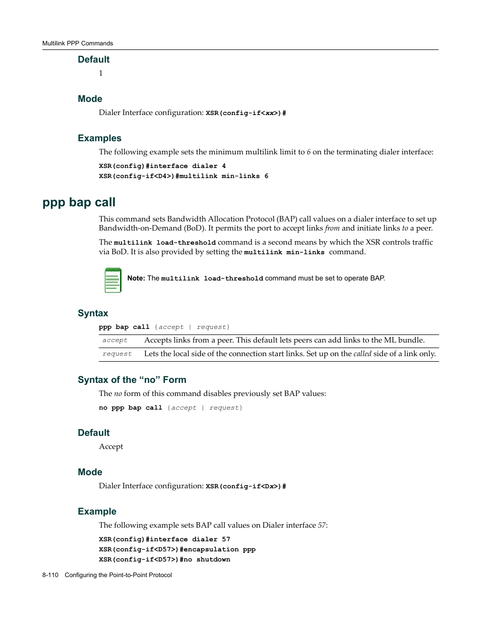 Ppp bap call | Enterasys Networks X-Pedition XSR CLI User Manual | Page 380 / 684