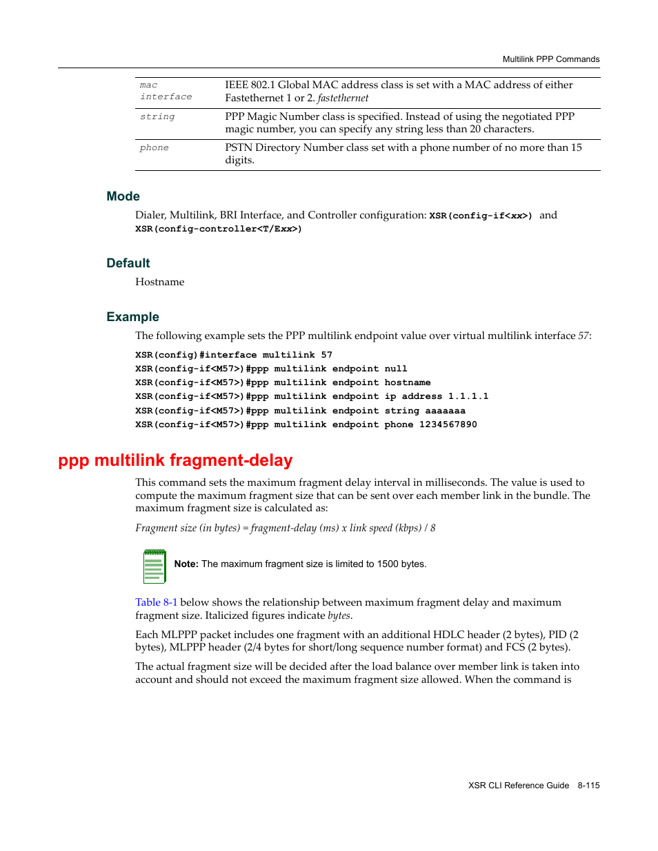 Ppp multilink fragment-delay | Enterasys Networks X-Pedition XSR CLI User Manual | Page 385 / 684