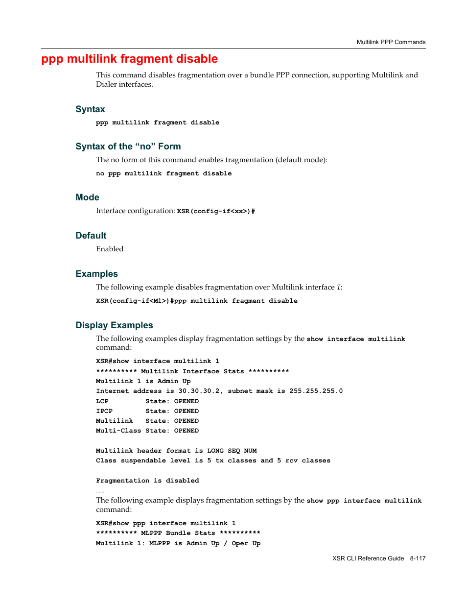 Ppp multilink fragment disable | Enterasys Networks X-Pedition XSR CLI User Manual | Page 387 / 684