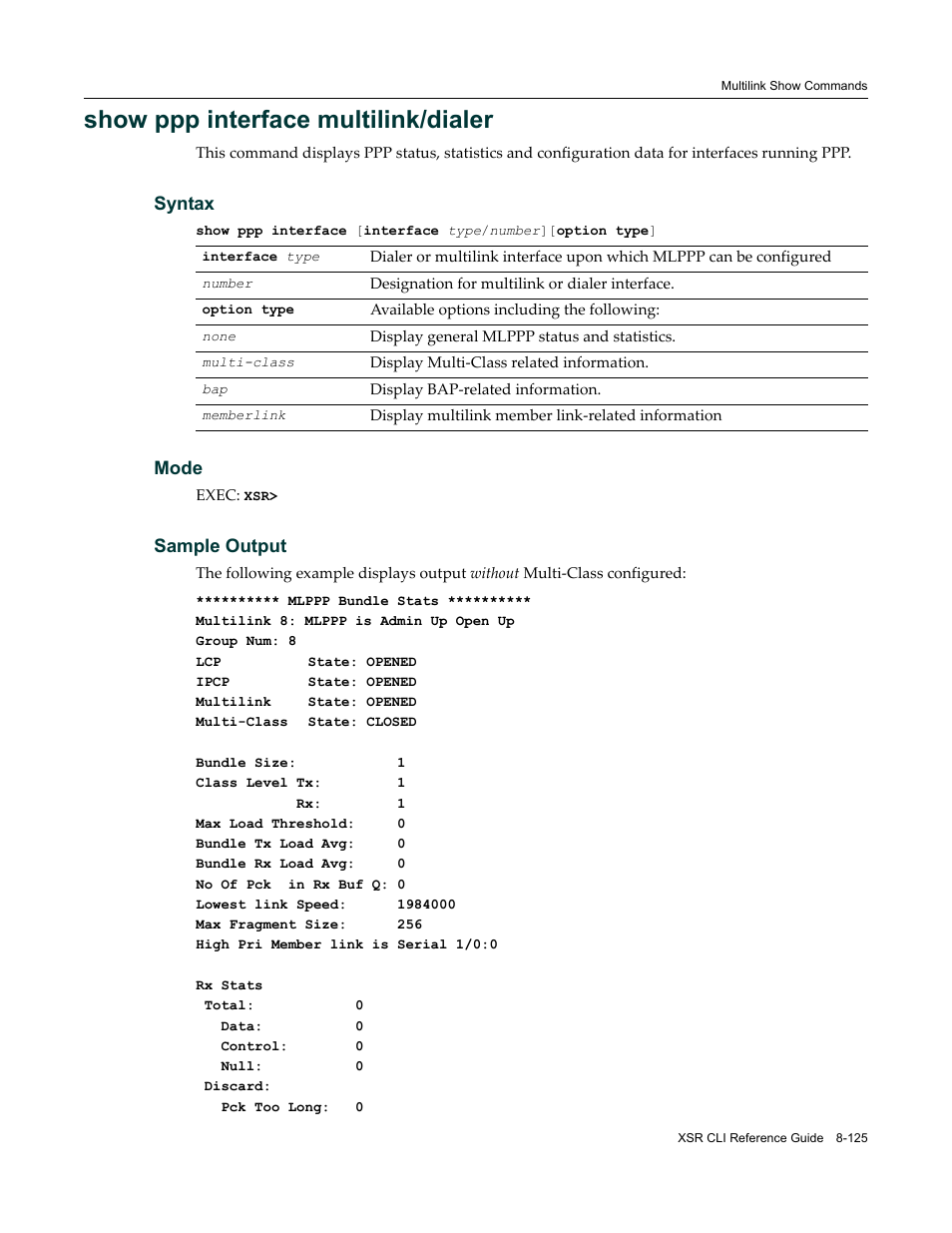Show ppp interface multilink/dialer | Enterasys Networks X-Pedition XSR CLI User Manual | Page 395 / 684
