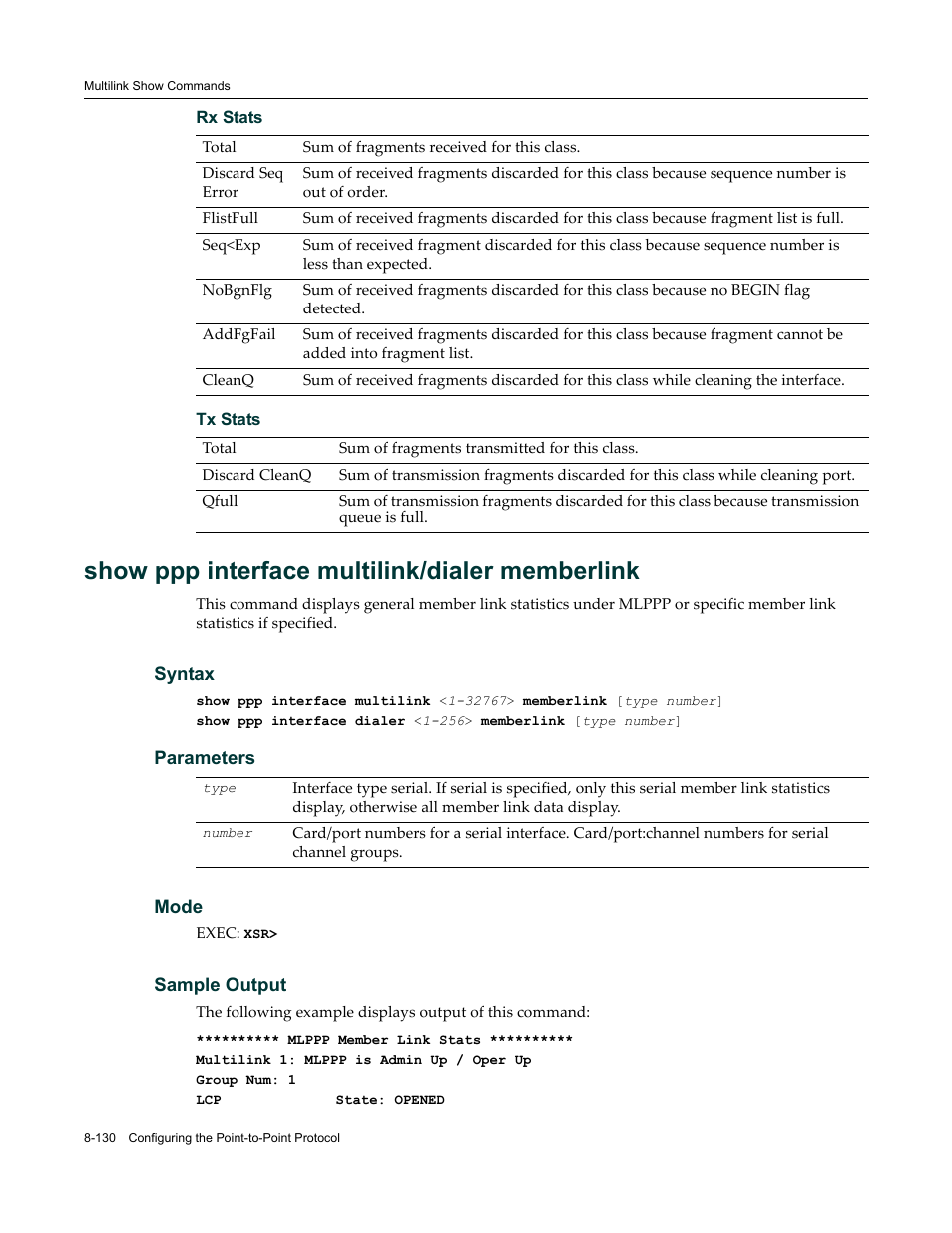 Show ppp interface multilink/dialer memberlink | Enterasys Networks X-Pedition XSR CLI User Manual | Page 400 / 684