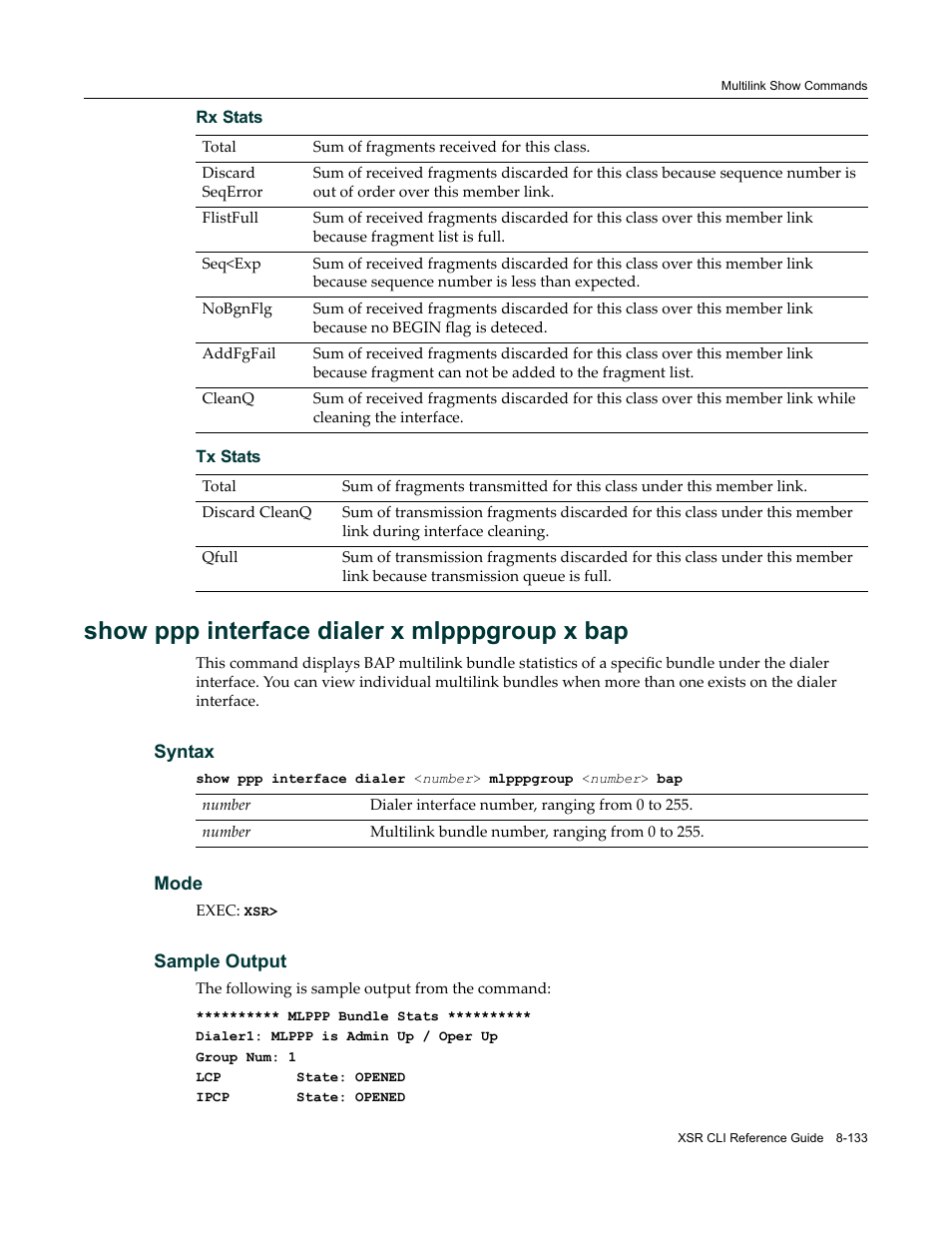 Show ppp interface dialer x mlpppgroup x bap | Enterasys Networks X-Pedition XSR CLI User Manual | Page 403 / 684