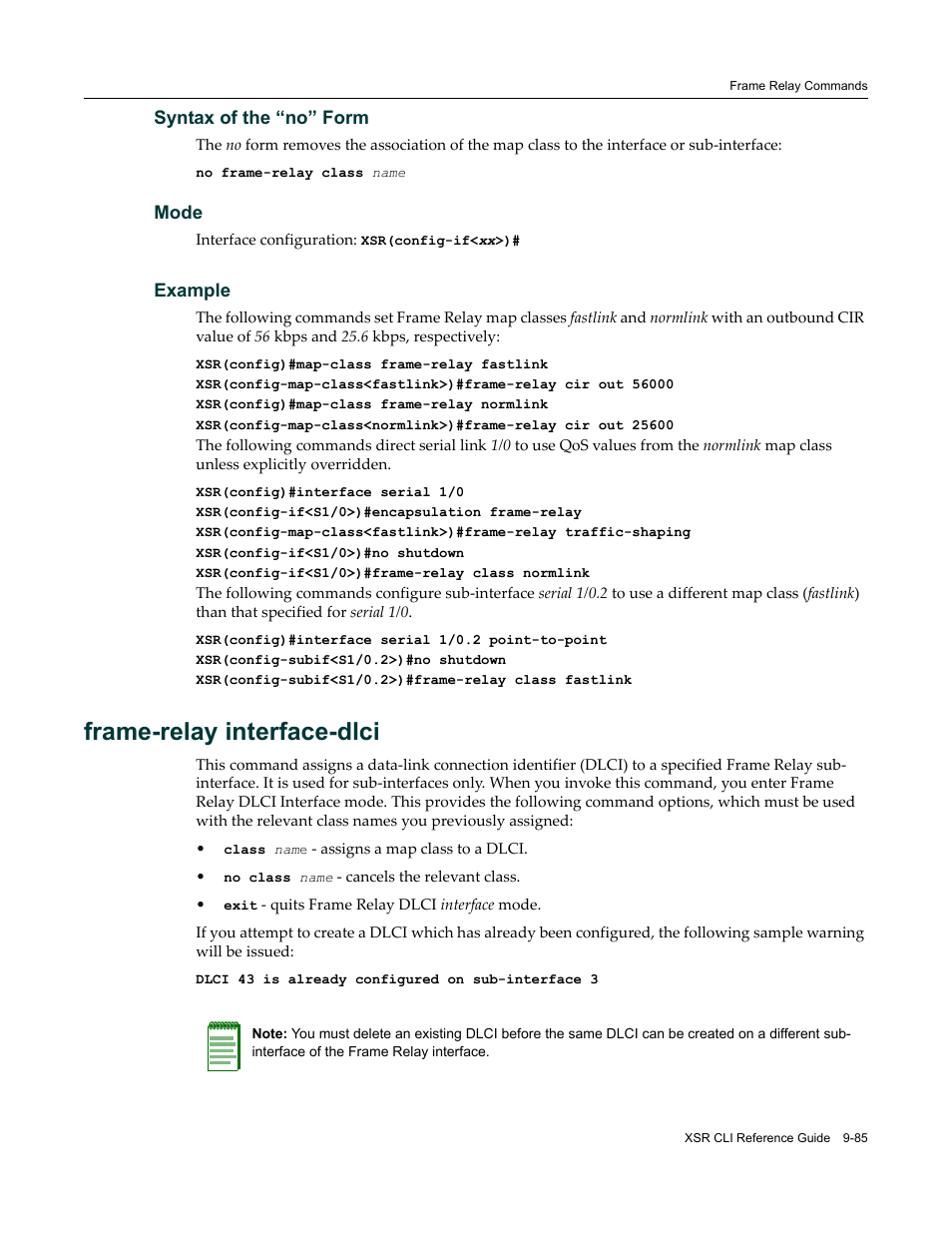 Frame-relay interface-dlci | Enterasys Networks X-Pedition XSR CLI User Manual | Page 409 / 684