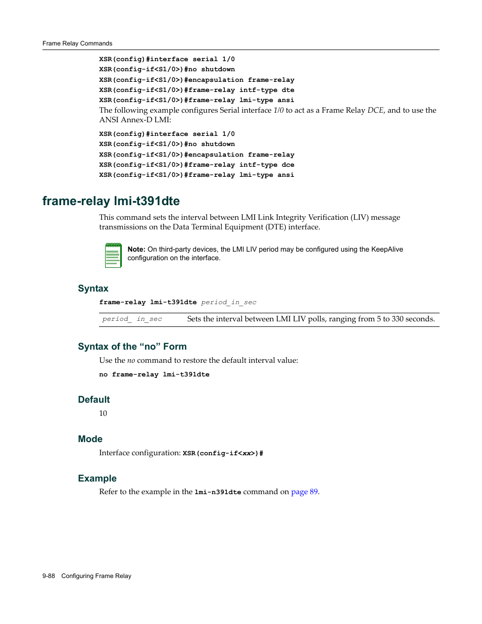 Frame-relay lmi-t391dte | Enterasys Networks X-Pedition XSR CLI User Manual | Page 412 / 684