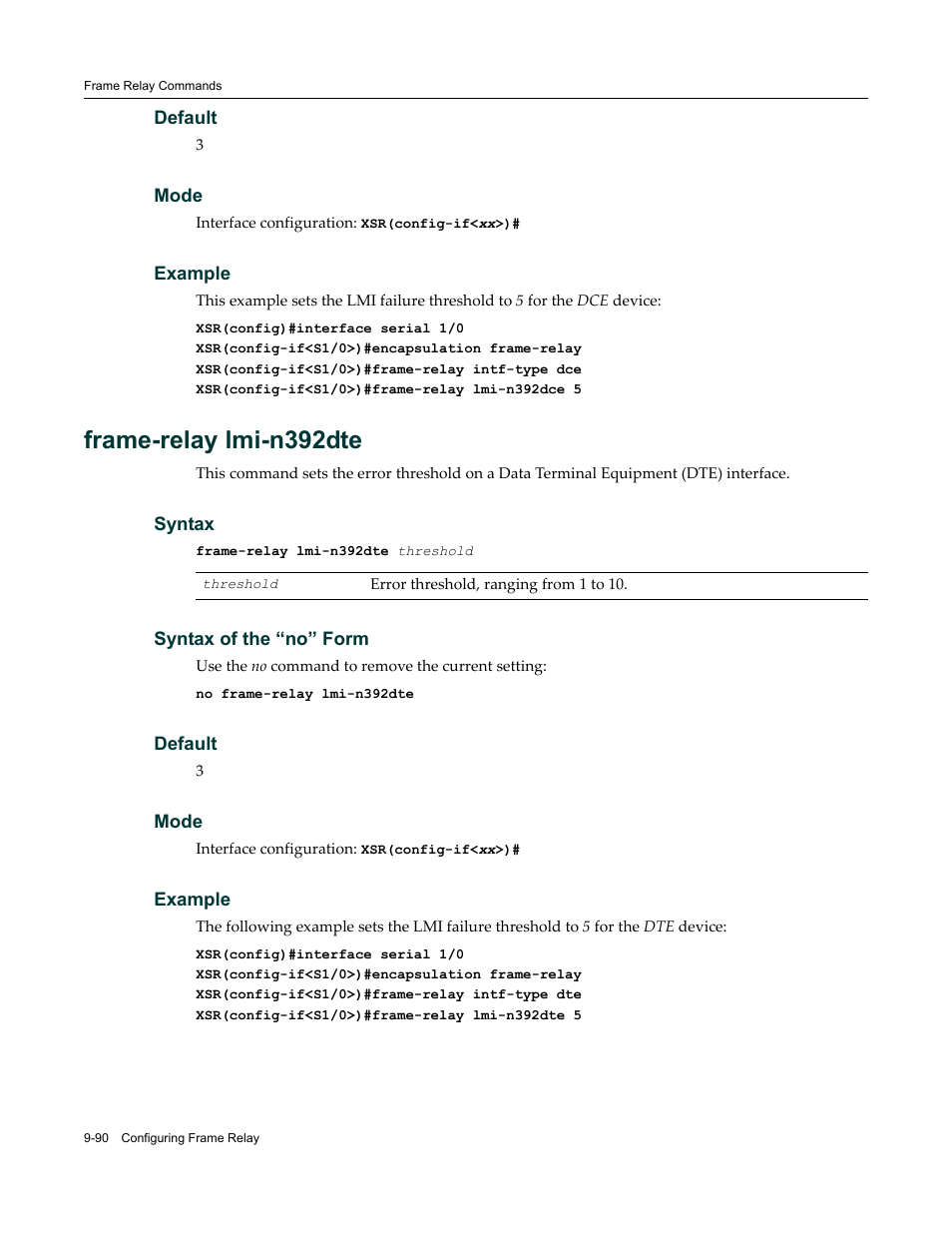 Frame-relay lmi-n392dte | Enterasys Networks X-Pedition XSR CLI User Manual | Page 414 / 684