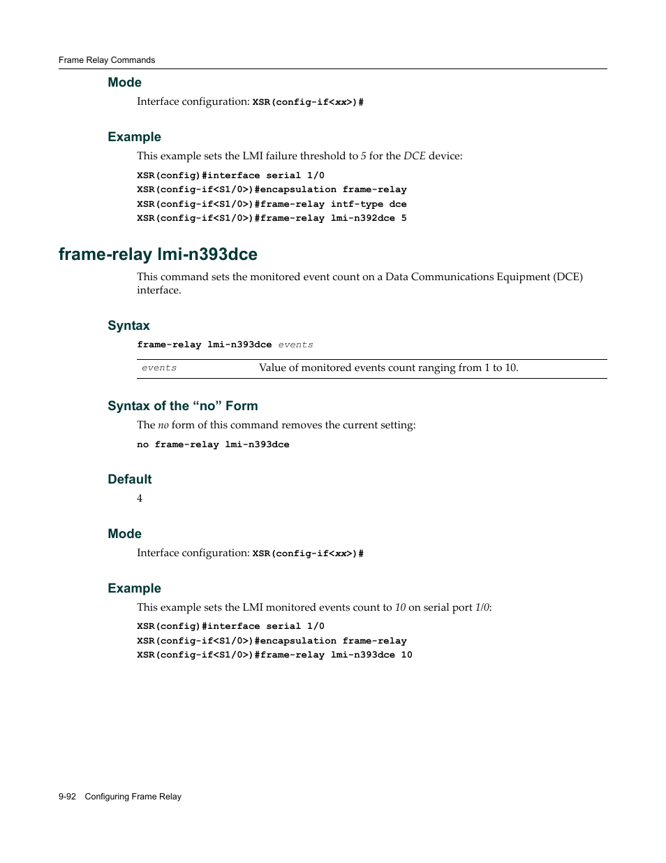 Frame-relay lmi-n393dce | Enterasys Networks X-Pedition XSR CLI User Manual | Page 416 / 684