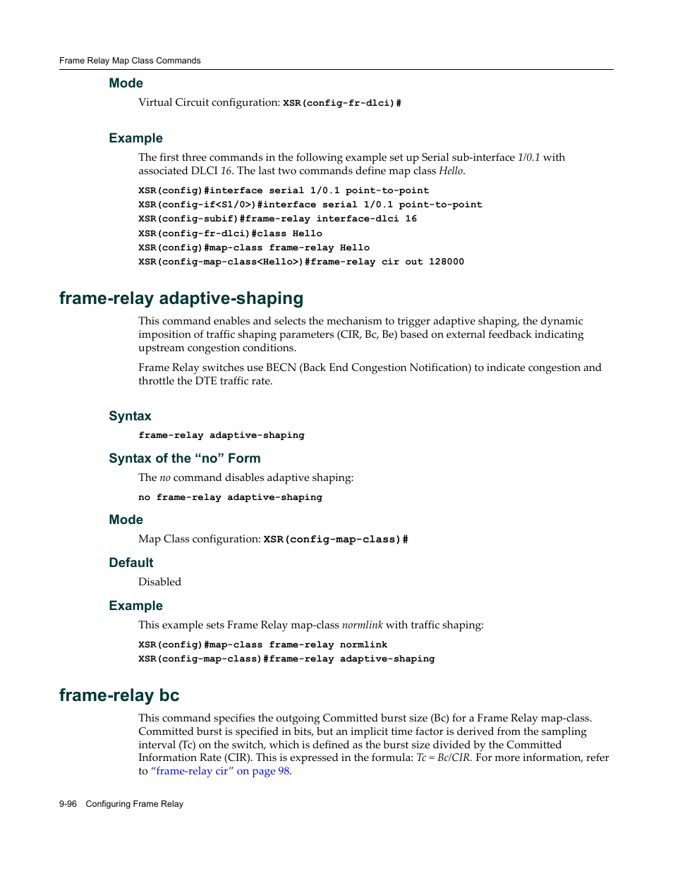 Frame-relay adaptive-shaping, Frame-relay bc | Enterasys Networks X-Pedition XSR CLI User Manual | Page 420 / 684