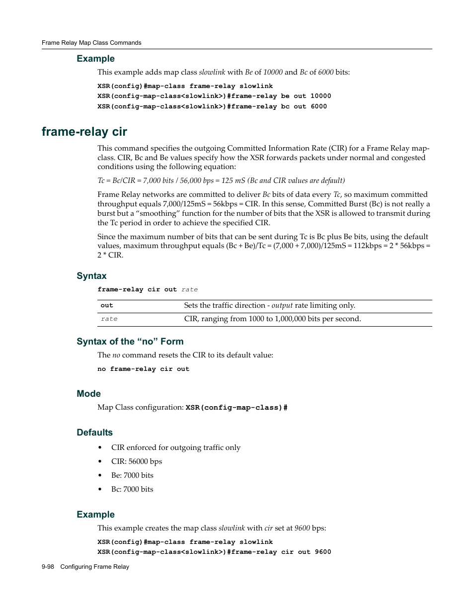 Frame-relay cir | Enterasys Networks X-Pedition XSR CLI User Manual | Page 422 / 684