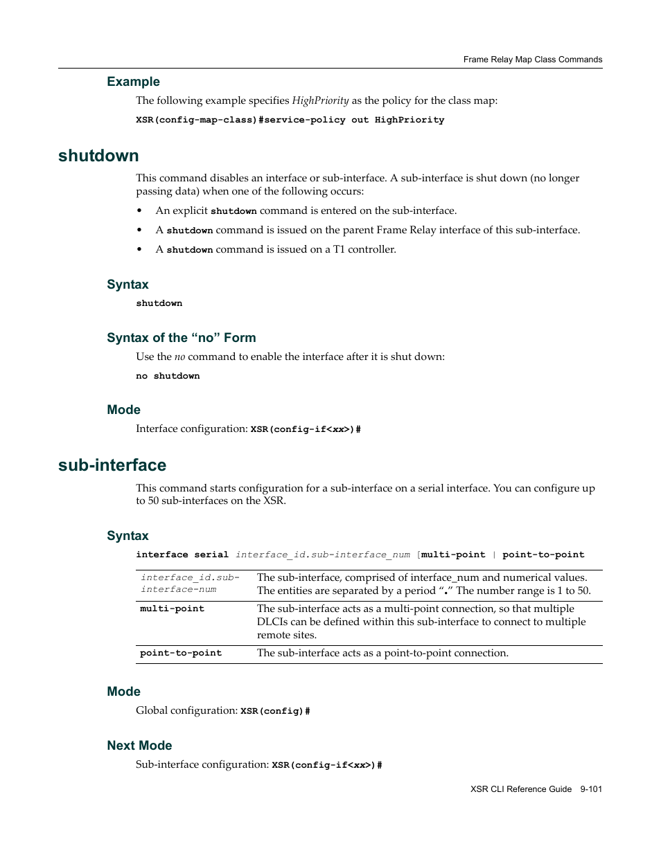 Shutdown, Sub-interface | Enterasys Networks X-Pedition XSR CLI User Manual | Page 425 / 684