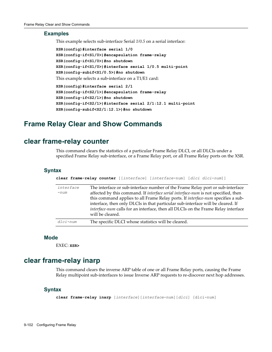 Frame relay clear and show commands, Frame relay clear and show commands -102, Clear frame-relay inarp | Enterasys Networks X-Pedition XSR CLI User Manual | Page 426 / 684