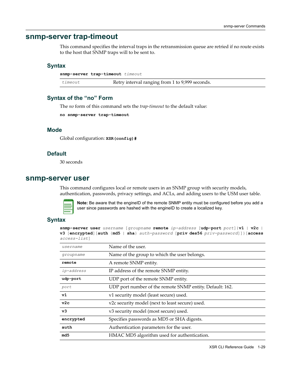 Snmp-server trap-timeout, Snmp-server user | Enterasys Networks X-Pedition XSR CLI User Manual | Page 43 / 684