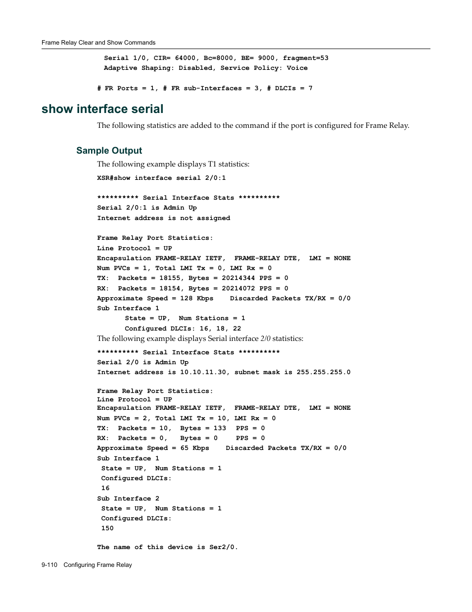 Show interface serial, Sample output | Enterasys Networks X-Pedition XSR CLI User Manual | Page 434 / 684