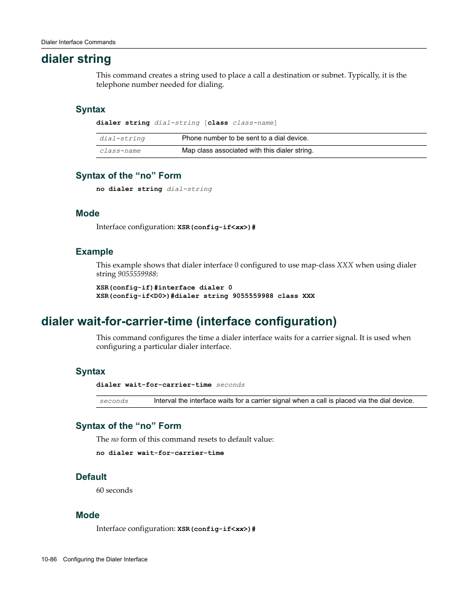 Dialer string | Enterasys Networks X-Pedition XSR CLI User Manual | Page 440 / 684