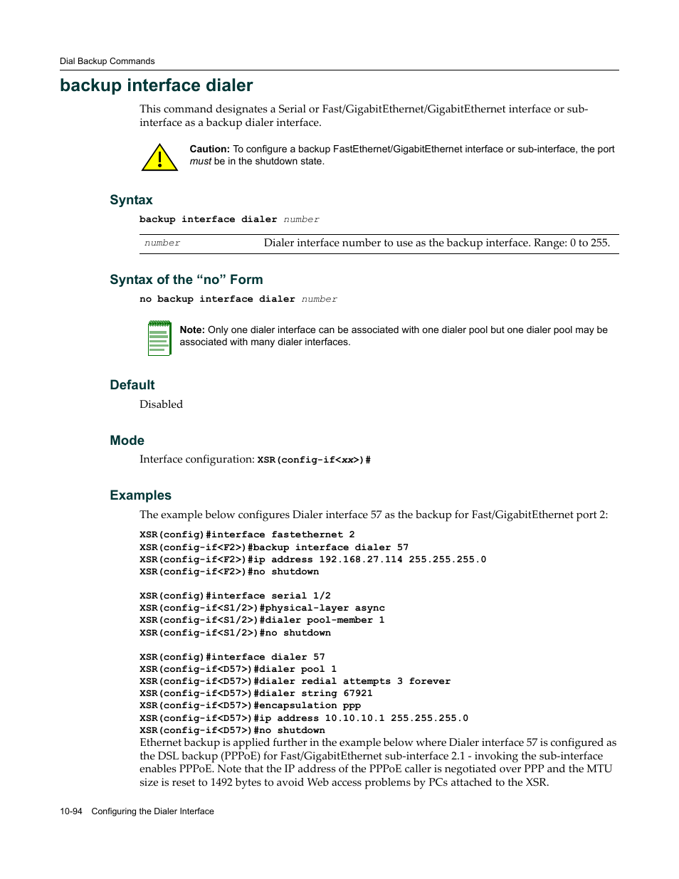 Backup interface dialer | Enterasys Networks X-Pedition XSR CLI User Manual | Page 448 / 684