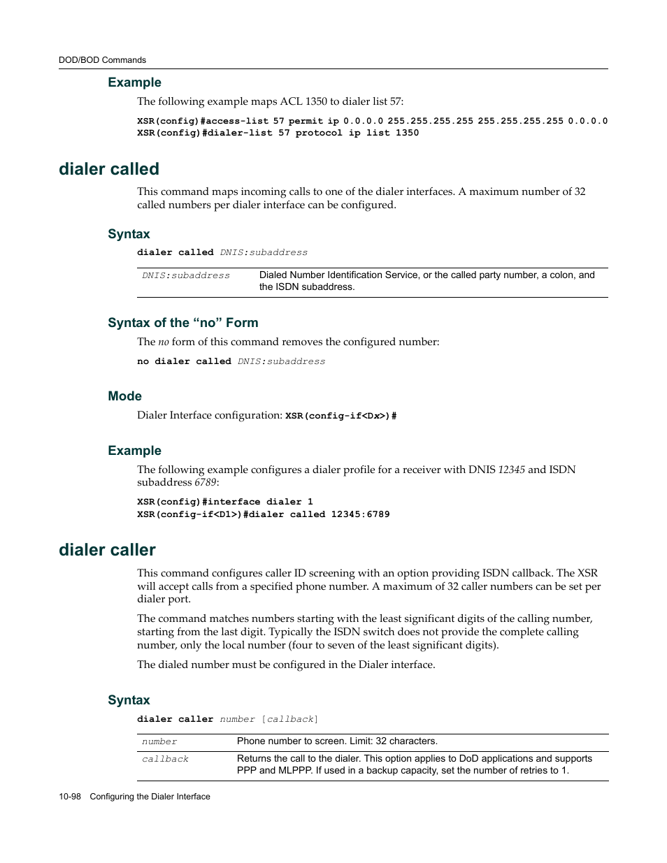 Dialer called, Dialer caller | Enterasys Networks X-Pedition XSR CLI User Manual | Page 452 / 684