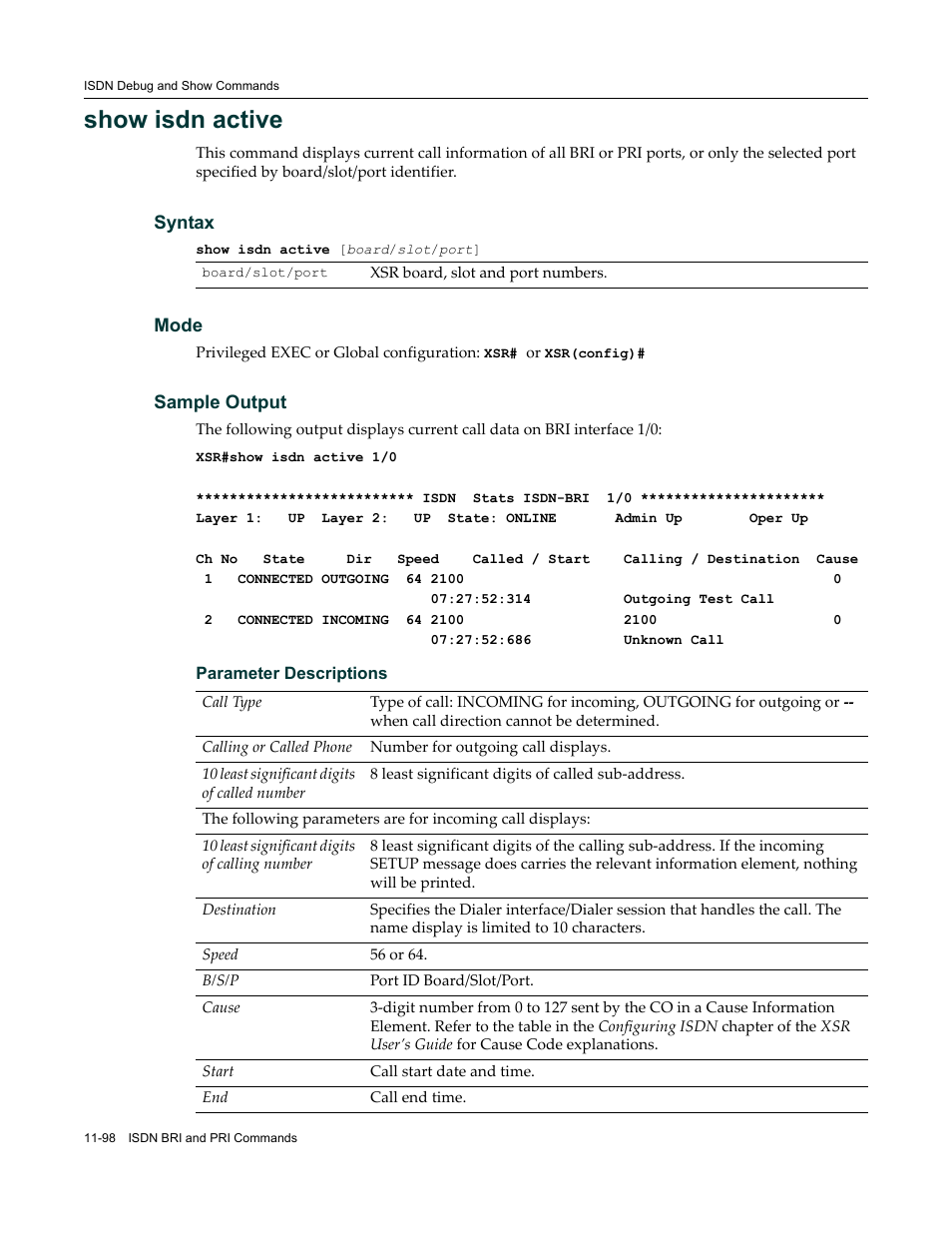 Show isdn active | Enterasys Networks X-Pedition XSR CLI User Manual | Page 476 / 684