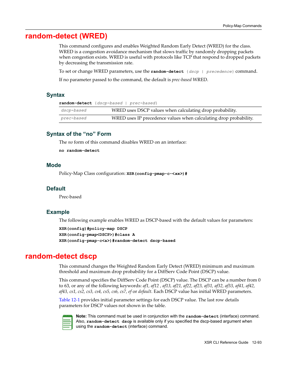 Random-detect (wred), Random-detect dscp | Enterasys Networks X-Pedition XSR CLI User Manual | Page 489 / 684