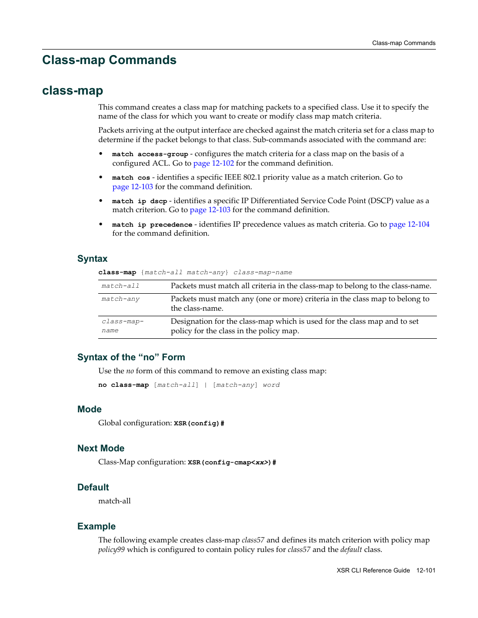 Class-map commands, Class-map commands -101, Class‐map commands | Class-map commands class-map | Enterasys Networks X-Pedition XSR CLI User Manual | Page 497 / 684