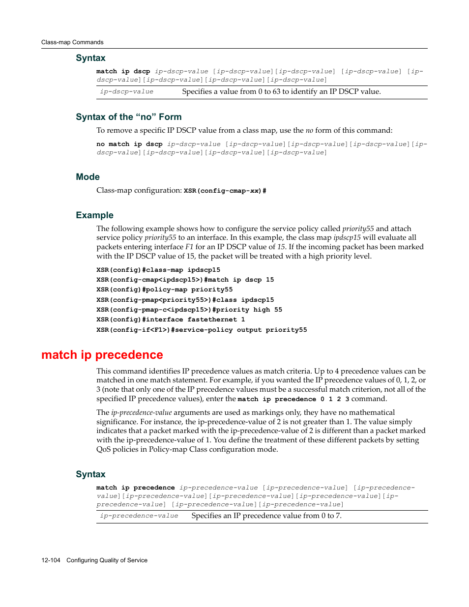 Match ip precedence | Enterasys Networks X-Pedition XSR CLI User Manual | Page 500 / 684