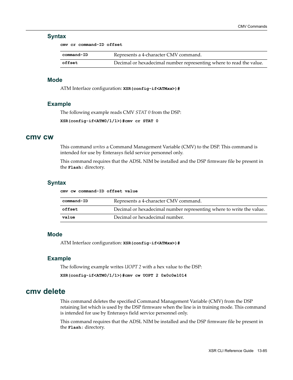 Cmv cw, Cmv delete | Enterasys Networks X-Pedition XSR CLI User Manual | Page 511 / 684