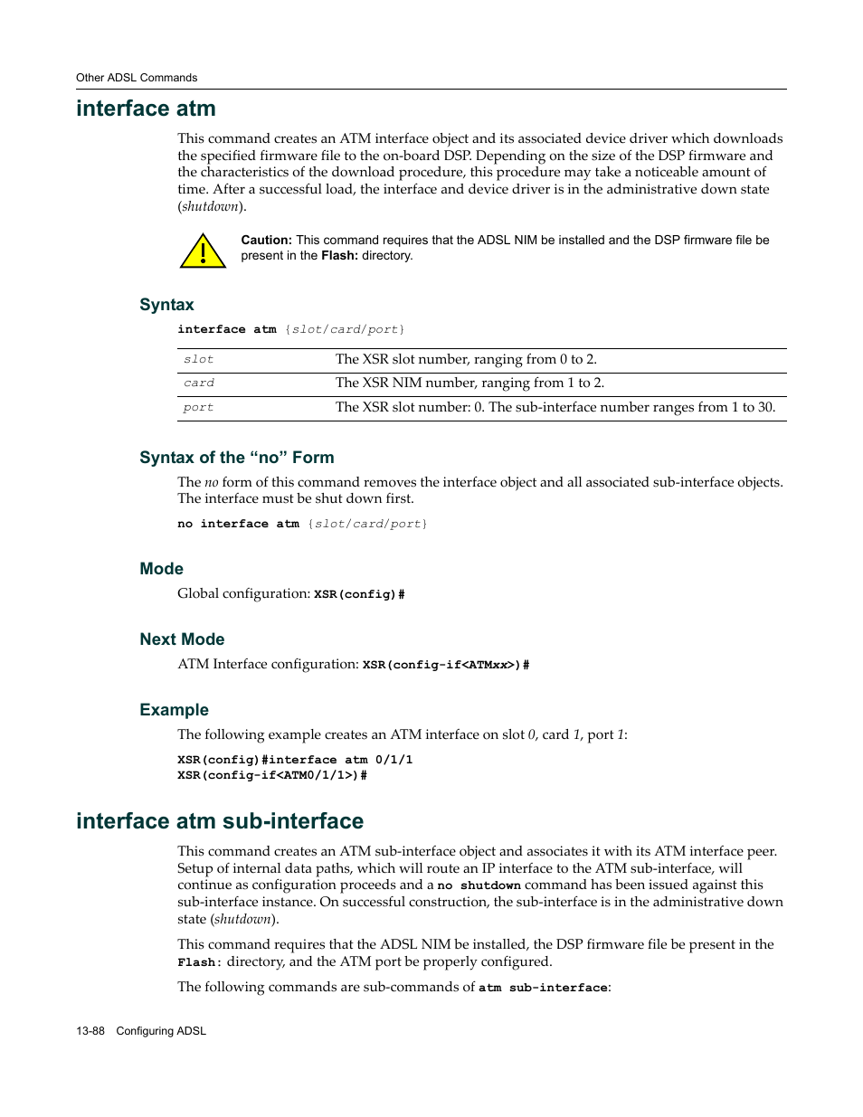 Interface atm, Interface atm sub-interface | Enterasys Networks X-Pedition XSR CLI User Manual | Page 514 / 684