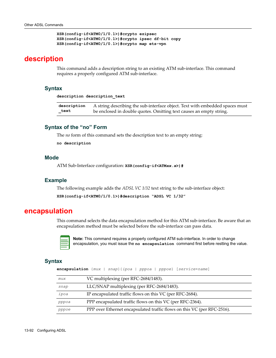 Description, Encapsulation | Enterasys Networks X-Pedition XSR CLI User Manual | Page 518 / 684