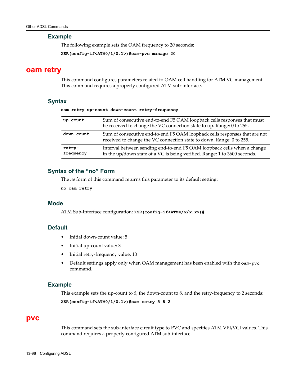 Oam retry | Enterasys Networks X-Pedition XSR CLI User Manual | Page 522 / 684